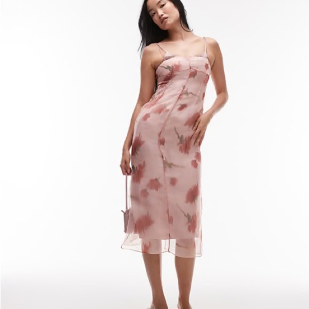 Mango Pink Floral Midi Dress